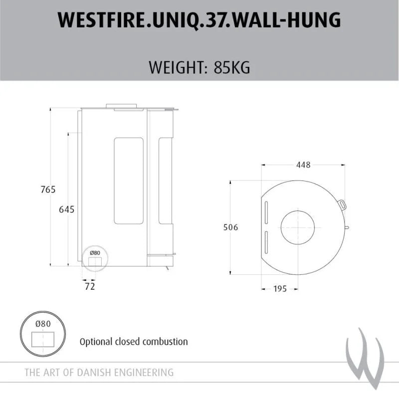 Westfire Uniq 37 SE Wall Hung Closed Combustion Wood Stove