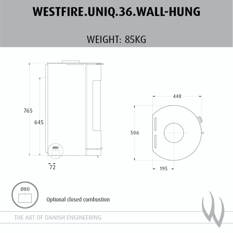 Westfire Uniq 36 Closed Combustion Wall Hung Wood Stove