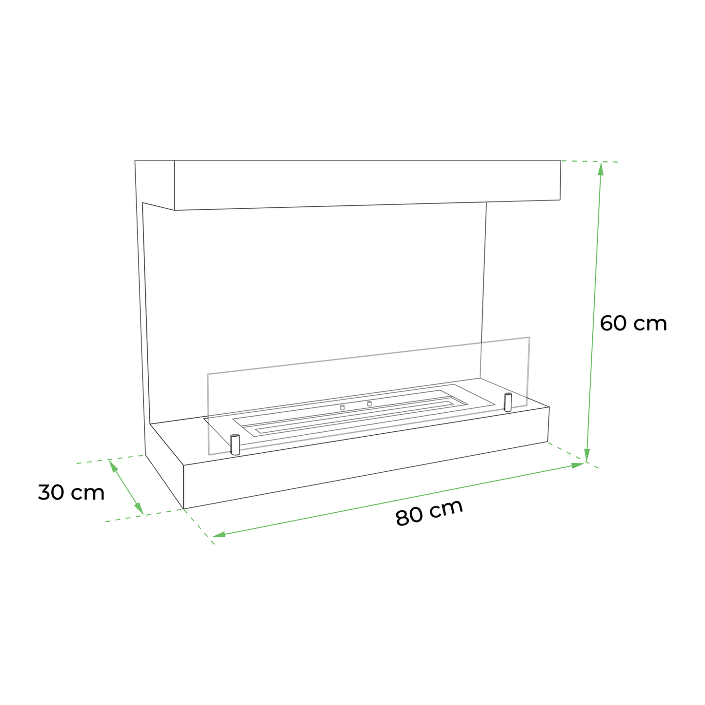 Dakota Black - 3-sided 80 cm Wall Bio fireplace